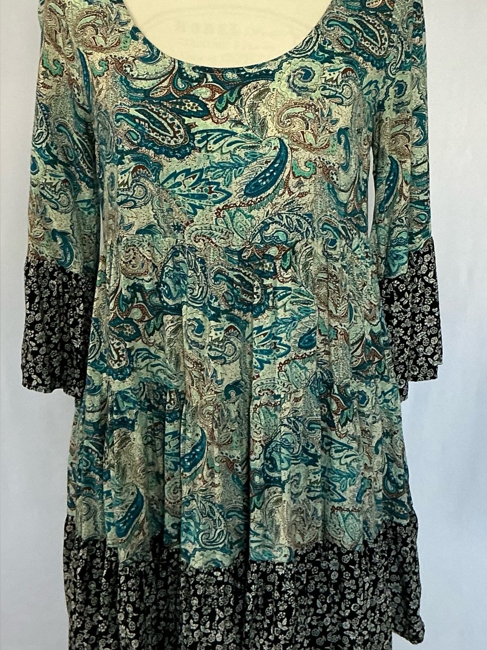 Kori America Paisley Mixed-Print High-Low Boho Dress Small